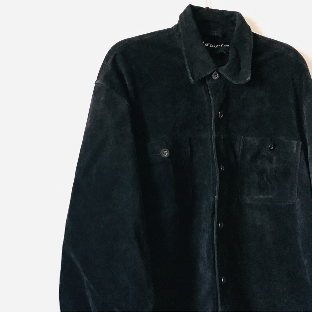 Claiborne leather VTG Y2K oversized black suede shirt jacket M
